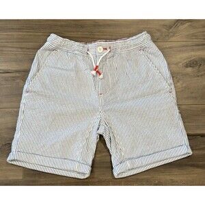 Mini Boden Shorts Boy 11Y Blue White  Seersucker Stripe Roll-Up Elastic Waist